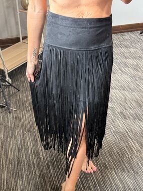 NWT Black Fringe Midi Skirt
